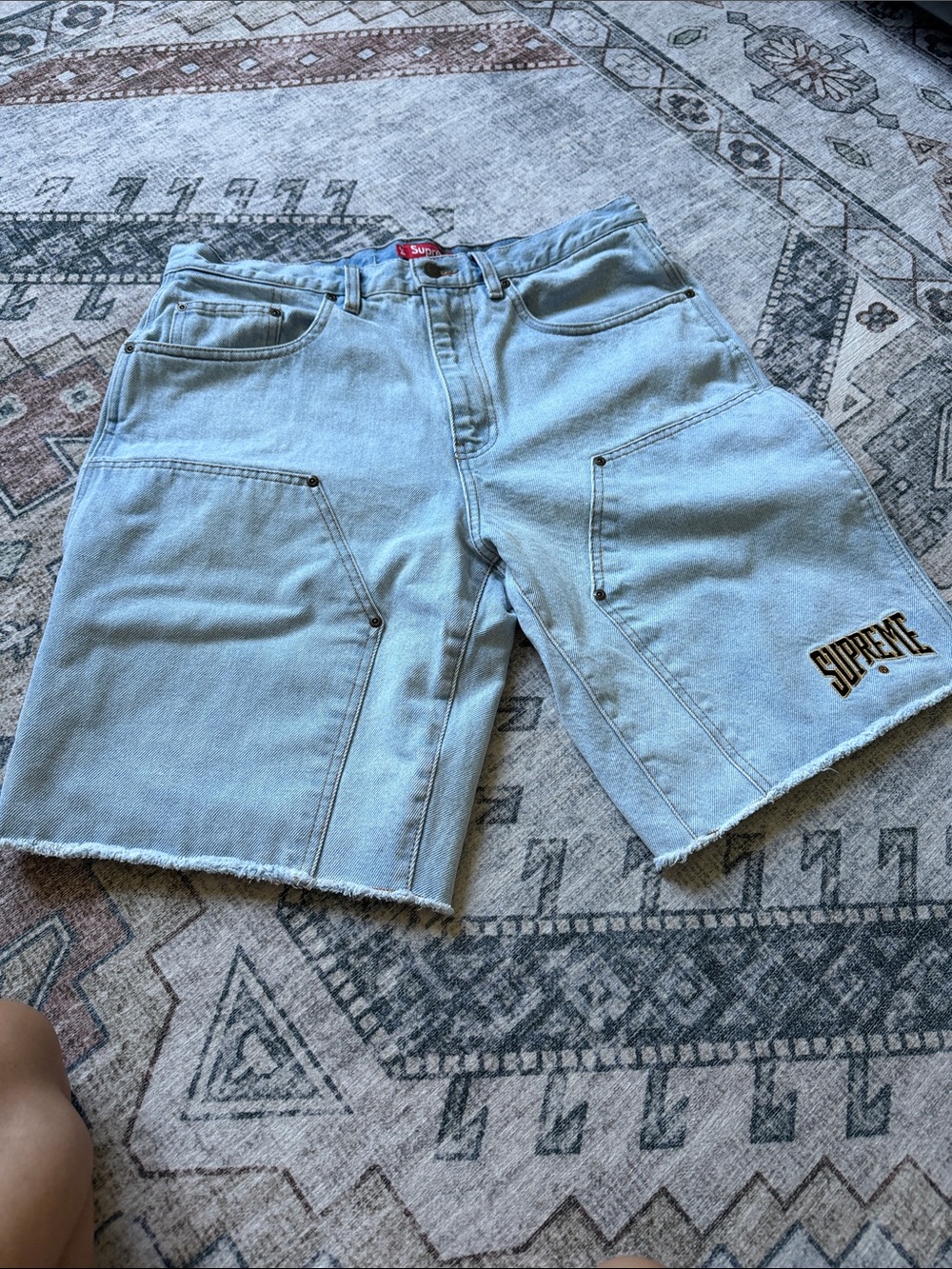 Supreme Light Wash Denim Carpenter Shorts with Embroidered Logo
